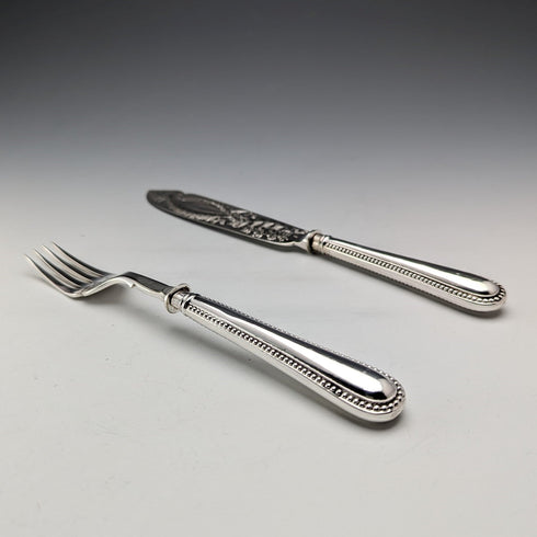 約 1865 年英國古董純銀柄魚餐具一對 JB